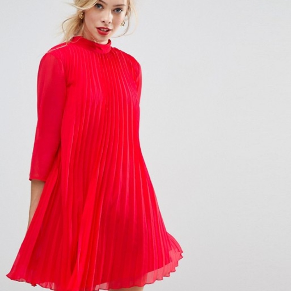 ASOS | Red Pleated Trapeze Mini Dress